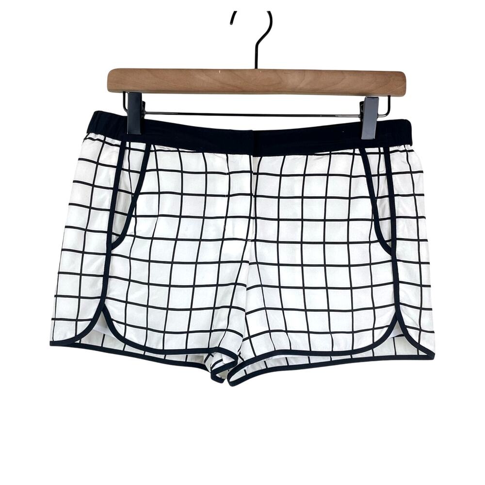 Trina Turk White & Black Windowpane 100% Silk Lined Neutral Designer Shorts
